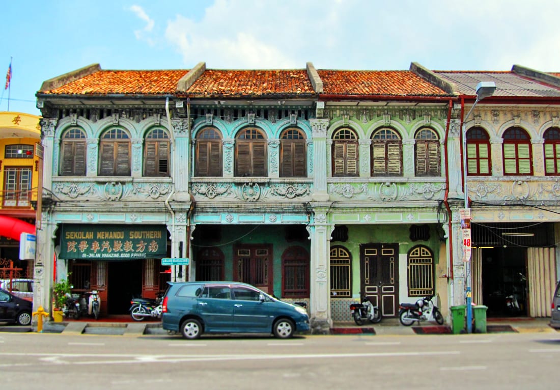 Colourful historic shophouses in George Town, Penang